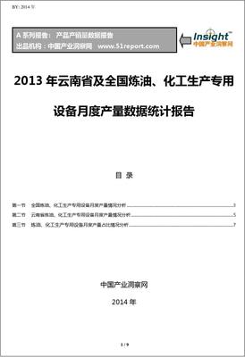 2013年云南省与全国炼油、化工生产专用设备月度产量数据统计及趋势分析报告